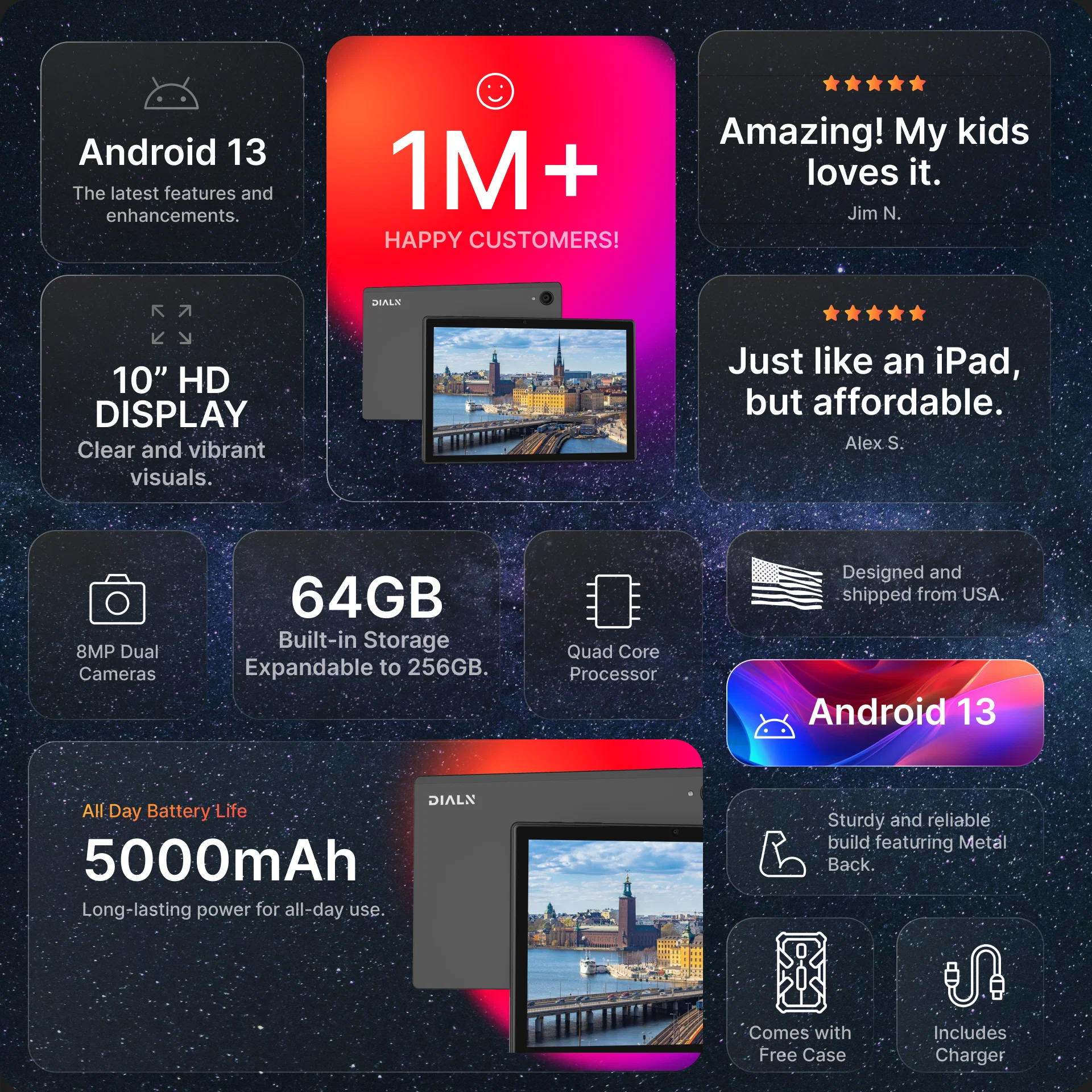 DIALN X10G Android 13 Tablet (4G LTE) - 64GB, 10.1” HD Display, Quad-Core Processor, Dual 8MP Cameras - Image 2
