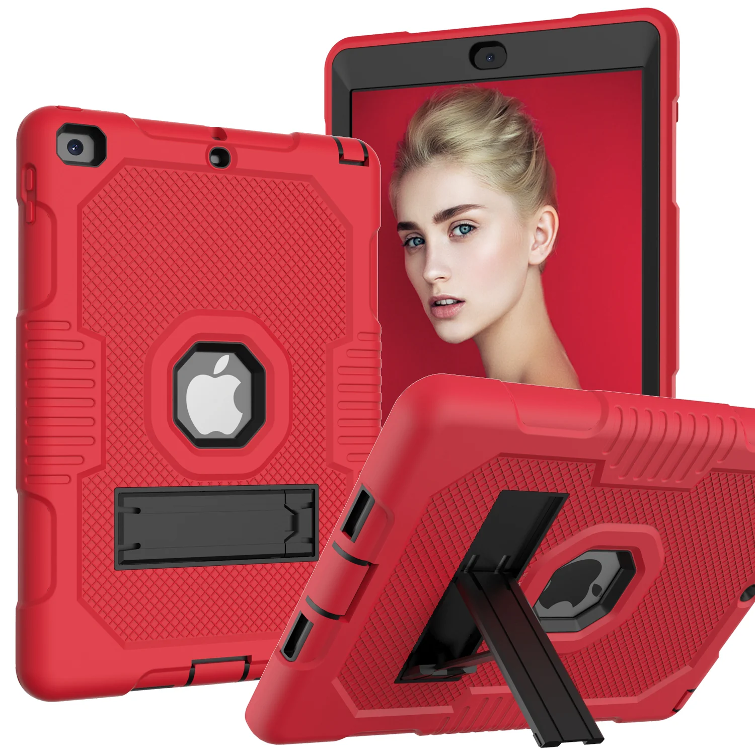 Protective Rugged iPad Case for (10.2-Inch, For iPad 7th, 8th, 9th Gen) - Kickstand Included