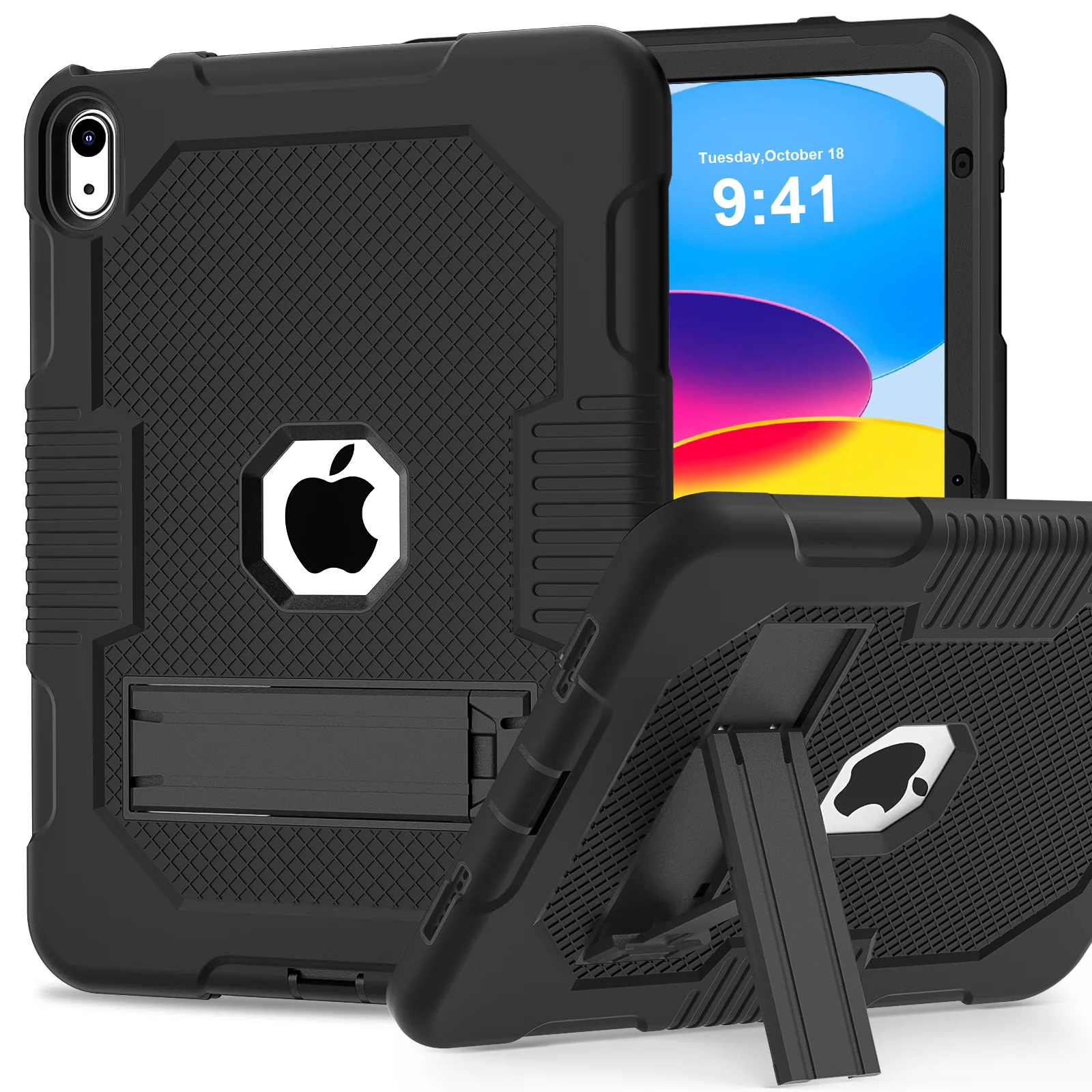 Protective Rugged iPad Case for (10.9-Inch, For iPad 10th Gen) - Kickstand Included